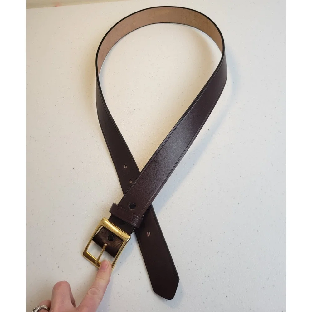 Top Grain Cowhide Leather Belt‎ Gold Buckle Brown Mens Size 40 Made USA